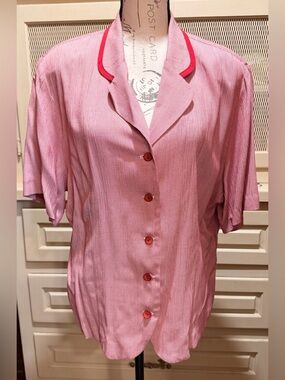 VTG 90s August Max Woman Red Houndstooth Short Sleeve Blouse